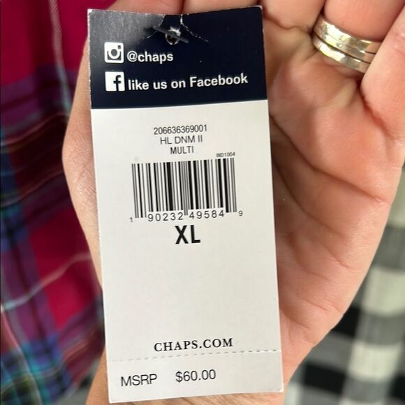 Chaps Red and Blue Plaid Casual Button Down Shirt   E - Picture 2 of 7